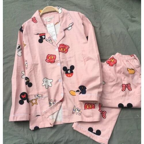 Ladies Pajamas Cotton sanding Sleepwear Long sleeve Nightdress