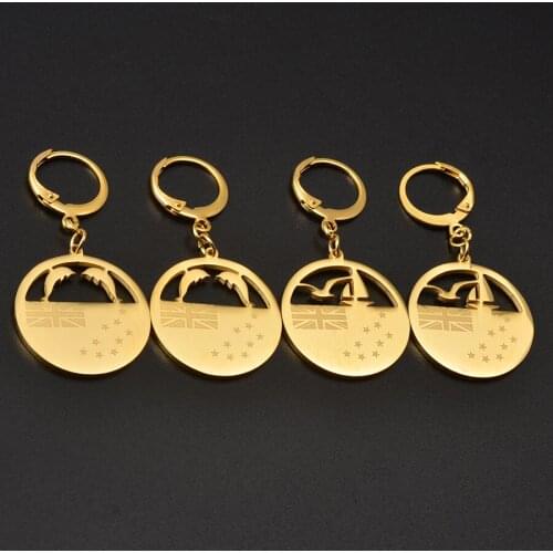 Anniyo TUVALU Flag Stud Earrings for Women Girls Gold Color Stainless Steel Jewelry Patriotic Gift #062621