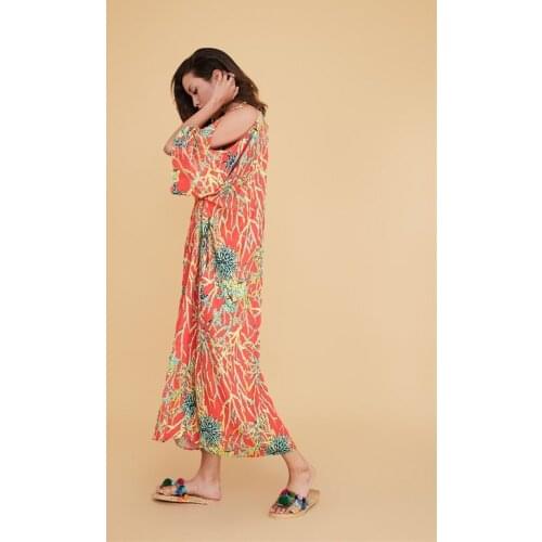 Long Coral Pattern Orange Color Boho Dresses For Women With Plus Size 4xl 5xl 6xl Authentic Fashion 2021 Clothing Elegant Style