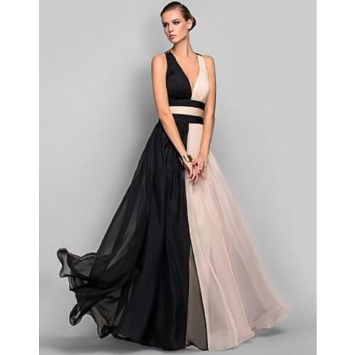 Free shipping cheap mix colors Dubai Luxury Long Evening Dress 2021 Gorgeous V-Neck Lace Pleated chiffon Sexy Formal Gown