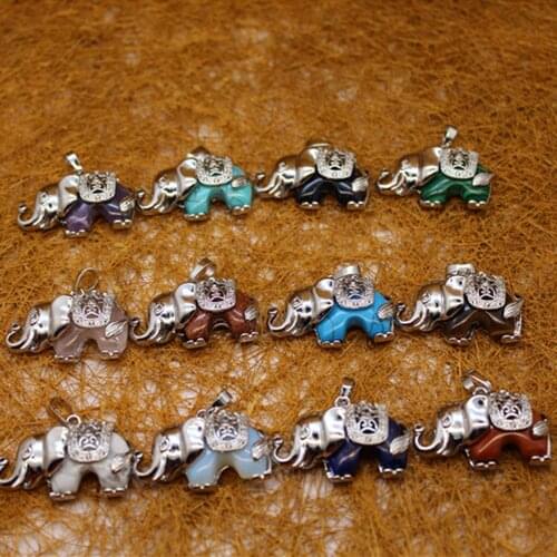 6pcs Natural Stone elephant pendant animal design Necklace Pendants Amulet Quartz Treat Crystal Charm for Jewelry Making Free
