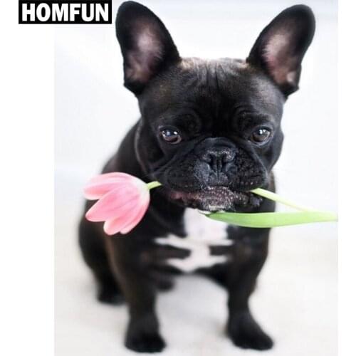 HOMFUN Full Square/Round Drill 5D DIY Diamond Painting "Dog & Flower" Embroidery Cross Stitch 5D Home Decor Gift A03872