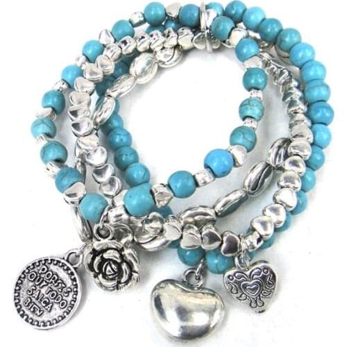 Free shipping Fashion metal cute heart beads bracelet beads with rose flower,heart &gift charm women elastic bracelet