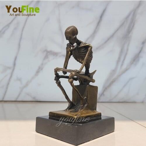16cm Bronze Skeleton Sculpture Abstract Bronze The Thinker Statue Skull Thinker Statues Antique Art Crafts Home Office Decora