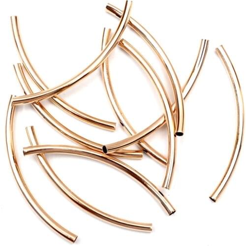 50pcs 3X50mm Rose Gold Curved Tube Spacer Beads Connector Jewelry Findings For Bracelets Necklace Diy Jewelry Making Accessories