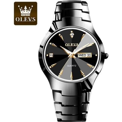 Fashion quartz watch mens brand OLEVS luxury retro black tungsten steel watch mens black mens watch reloj hombre часы мужские