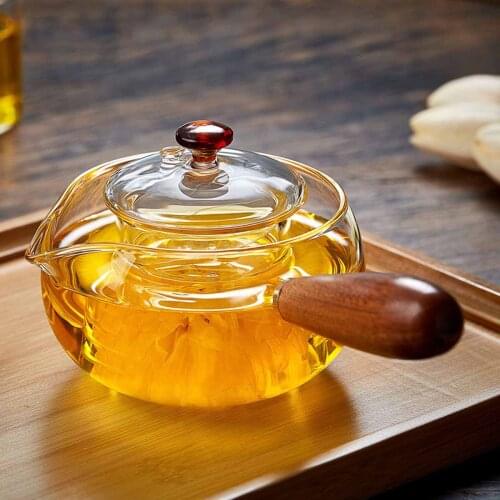 300-500ML Teapots Wooden Handle Regimen Steaming kettle Heatable Borosilicate Glass Teapot with Handle Flower tea pot Kettle