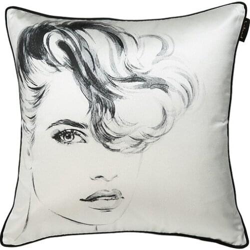 DUNXDECO 1PC 45x45CM Imitation Silk Fashion Beautiful Lady Sketch Decorative Cushion Cover Sofa Pillow Home Store Decor