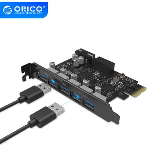 ORICO USB 3.0 PCI-E Expansion Card 5 Ports Hub Adapter External Controller Express Card with 4-pin Power Connector Cord