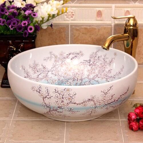 China Painting plum blossom Ceramic Painting Art Ceramic wash basin Lavabo Bathroom Sink counter top ceramic cabinet basin