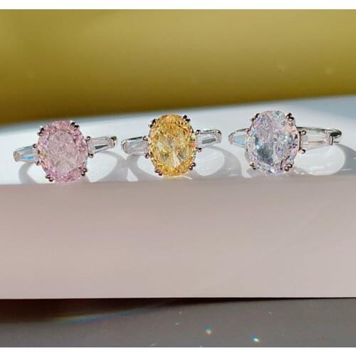 KNRIQUEN Sterling Silver 925 8*10mm Natural Stone Quartz Topaz Diamond Rings Wedding Engagement Ring For Girlfriend Wholesale