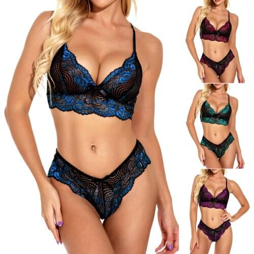 Woman Underwear Set Elegant Fashion Contrast Color Sexy Perspective Underwear Lace Tulle Underwear Split Set белье женское 40