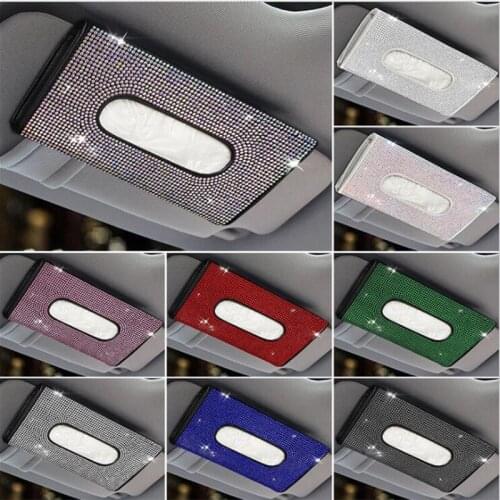 Colorful Rhinestones Car Paper Box Diamond Car Interior Decoration Creative Seat Back Sunvisor Tissue Box