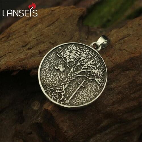 Lanseis 10pcs Tree of life pendant ,viking tree necklace raven necklace pendant black bird jewelry