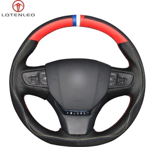 LQTENLEO Black Red Leather Suede Car Steering Wheel Cover For Citroen C3 C3-XR C4 2015-2019 Peugeot 408 Traveller 2014-2019
