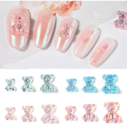 Resin Bear Decorations Japanese finished 3D Aurora Crystal Glue Symphony Candy BEAR Nail Jewelry Teddy Bear Nail Charms