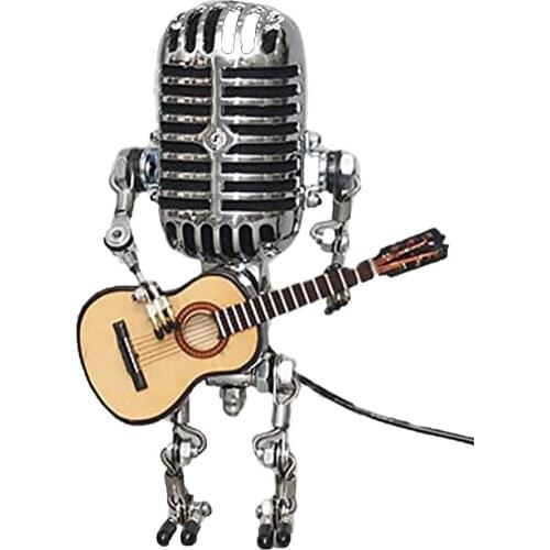 Metal Microphone Robot Desk Accessories Vintage Resin Microphone Ornament For Halloween Party Bars Photography Decor Tools