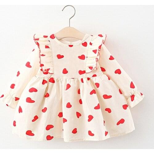 Toddler Girl Long Sleeve Ruffle Heart Print Cute Baby Girl Dresses Fall Winter Baby Girl Clothes 2 3 Year Old Drop Shipping