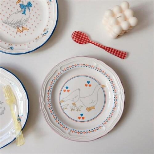 Cute Korean Cartoon Goose Dessert Dishes Ceramic Snacks Plates Breakfast Cakes Dinnerwares