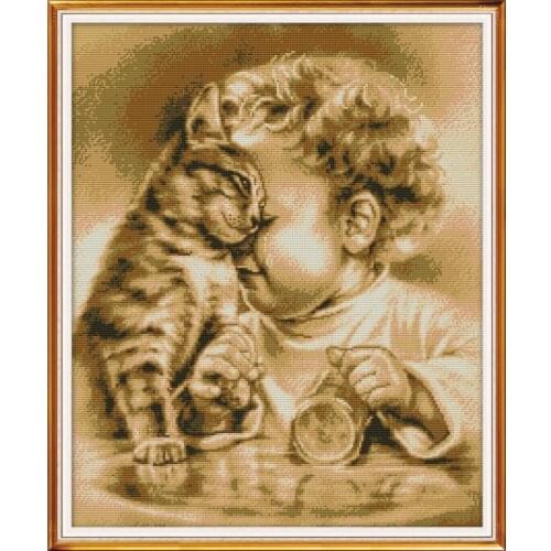 Joy Sunday Figure PatterCross Stitch Kit Overturned Cup Needlework 11&14 CT DIY Handmade Embroidery Kit For Room Decor and Gift