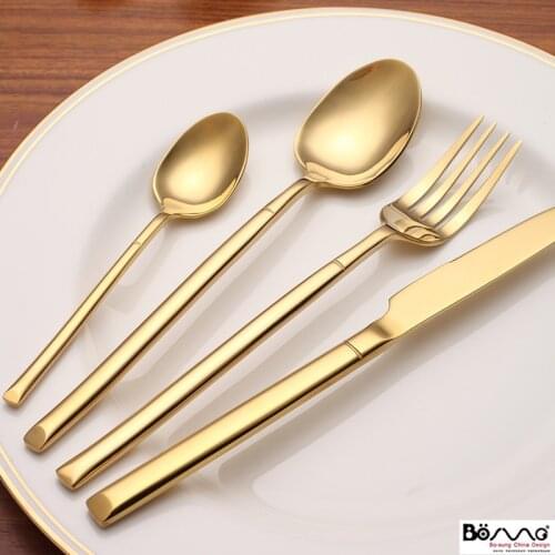Covered Golden Stainless Steel Portable Cutlery Dining Table Set of Tableware Kitchen Gadget Sets Dinner Spoon Fork Flateware