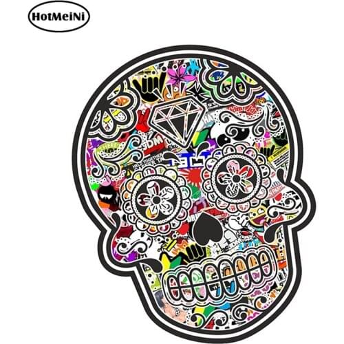HotMeiNi 13cm X 10.7cm Mexican Day of The Dead Sugar Skull with JDM Style Multi Colour Stickerbomb Motif External Car Stickers