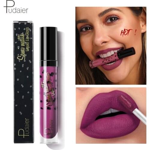 Pudaier New Lips Makeup Matte Lipstick Waterproof Velvet Liquid Lipstick Matt Nude Color Moisturizer Women Red Purple Lip Gloss