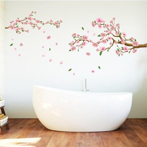 New PVC Wall Stickers Pink Peach Blossom Chinese Style Decal For Home Interior Butterflies Wall Decor Romantic DIY Poster