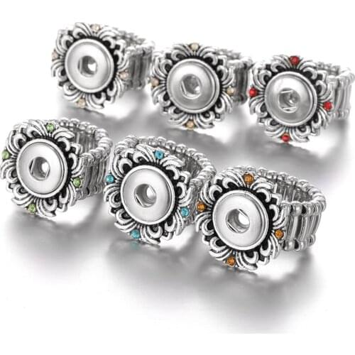 New Snap Jewelry Rings Adjustable Vintage Rhinestone 12mm Snap Rings for 12mm Snap Button Jewelry DIY Ring Ginger Charms