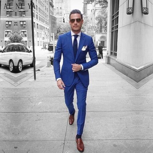New Blue blazer formal business suits slim fit blazer men suit mens wedding suits groomsmen tuxedo custom made (jacket+pants)