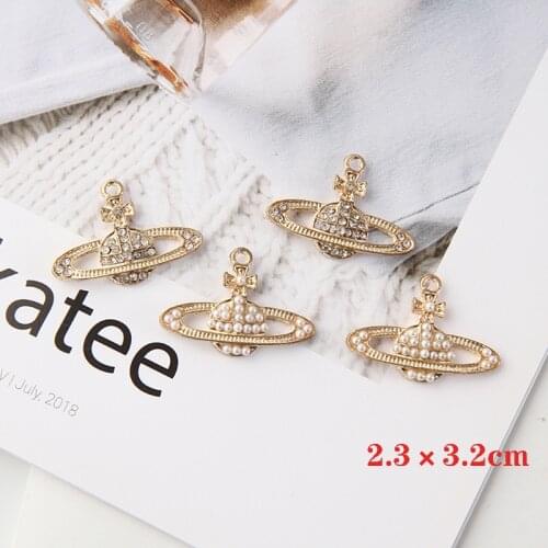 10 W/ Faux Pearl or Rhinestone Solar System Charm for 3-strand Necklace Minimalist Jewelry Finding Astronomy Pendant Planet