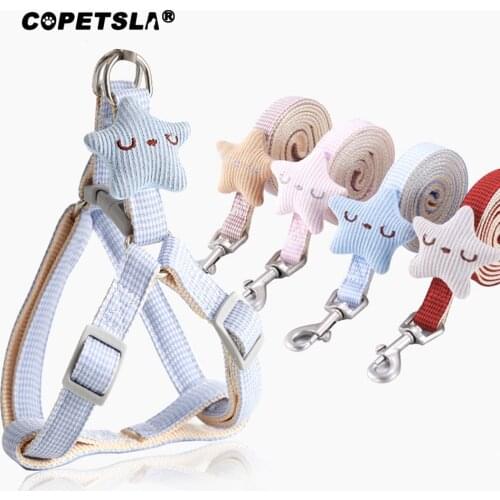 Copetsla Dog Harness Leash Collar Set Adjustable Cartoon Star Dog Harness for Small Medium Pets Cat Collar Leash Outdoor Walking