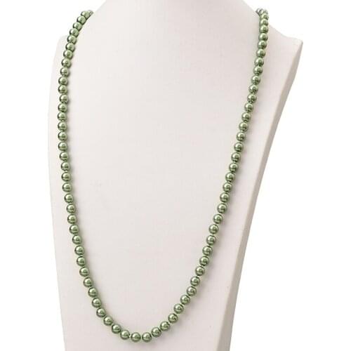 Green Long Pearls Necklace For Ladies Jewelry 8mm Round Synthetic Pearls Chain Necklace 36inch Wholesale H866