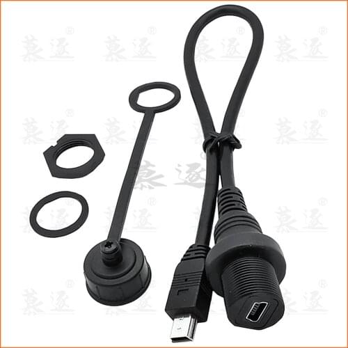 Mini USB 2.0 Panel Mount Connector IP67 Waterproof Cable 0.3m 30cm Mini-USB Male to Female Extension cord cables Water Proof