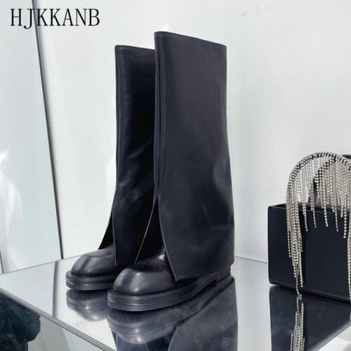 Knight Boots Women 2021 Autumn New Genuine Leather Square Toe Trousers Boots Retro Trend Boots Fried Street Boots Long Boots