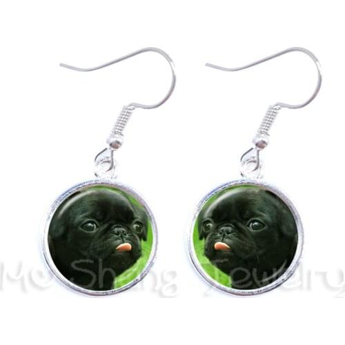 Puppy Earrings 16mm Round Glass Dome Animal Pattern Series Drop Earrings Dog Lover Creative Gift Handmade Fashion Jewelry