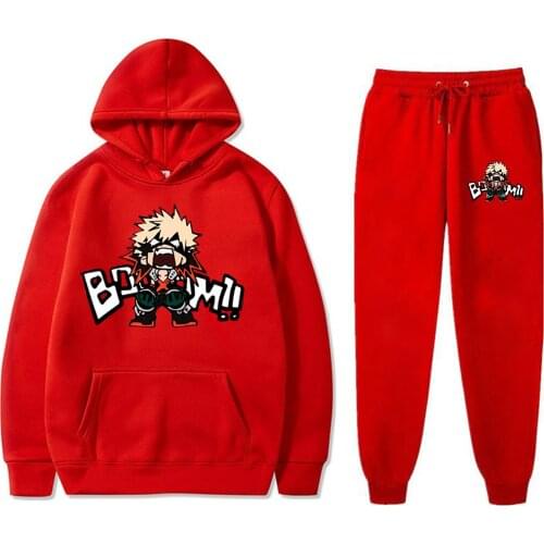 Bakugou Print Hoodie Pants Two Piece My Hero Academia Anime Cosplay Sweatshirt And Sweatpants Set Hooded Tracksuits 2021 New