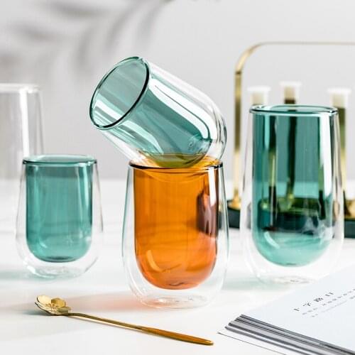 Double Wall Glass Cup Colorful Tea Coffee Mug Ice Beer Cups Heat Resistant Insulated Glass Cup Creative Mug For Milk Juice