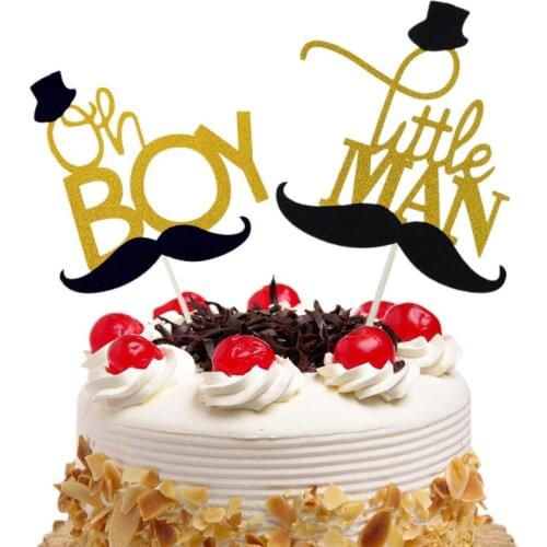 Oh Boy Little Man Cake Toppers Flags Glitter Kids Birthday Moustache Cupcake Topper Wedding Baby Shower Party Baking Xmas DIY