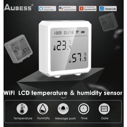 Tuya Smart life wifi Temperature Humidity Sensor With Alarm timer Function lcd digital screen work with alexa echo google assist