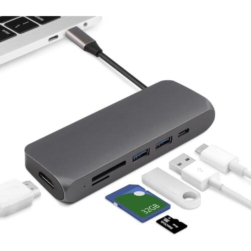 USB C Hub Type C Adapter with 4K HDMI- compatible SD/TF Card Readers, 2 USB 3.0, Thunderbolt 3 PD Port for MacBook Pro Air