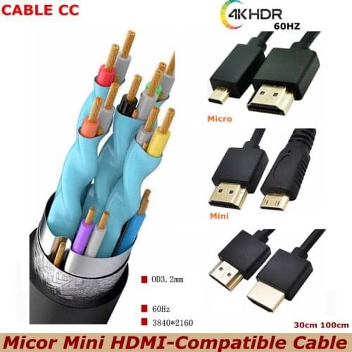 New 0.3m 1m high-speed HDMI to HDMI/Mini HDMI/Micro HDMI cable, 4K*24 60HZ 2.0 version, for computer monitor digital camera