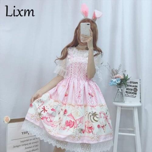 Japanese JSK Lolita Dress women summer dress sweet soft girl wind cute cartoon lolita suspender dress cute