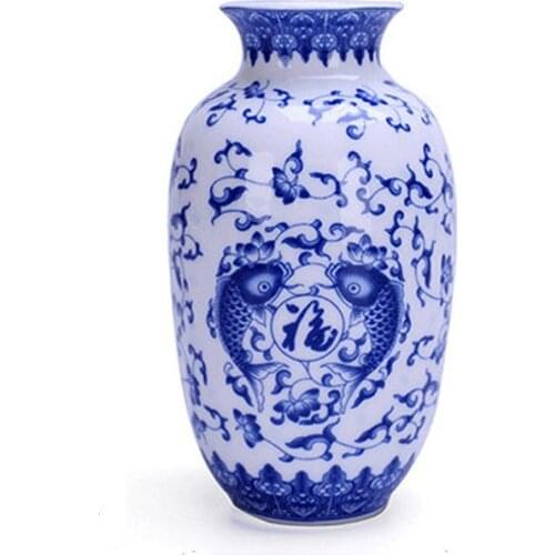 YEFINE Vintage Home Decor Ceramic Flower Vases For Homes Antique Traditional Chinese Blue And White Porcelain Vase For Flowers