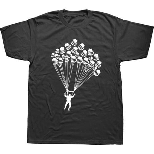 Funny Beer Lover Parachute Jumping Paragliding T Shirts Short Sleeve O-Neck Harajuku Education Skydiving Importanter T-shirt