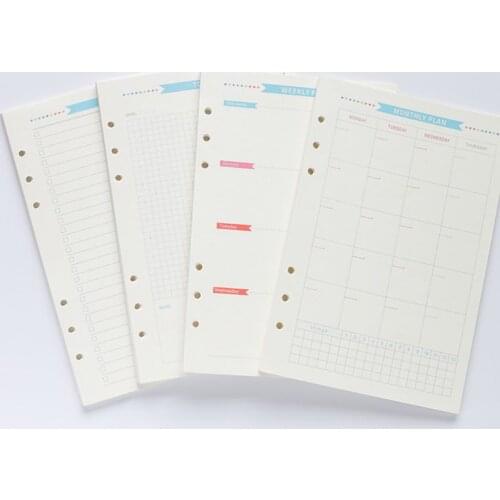6 Holes Refill Inner Paper Diary Week Month Planner for A5 Loose Leaf Notebook