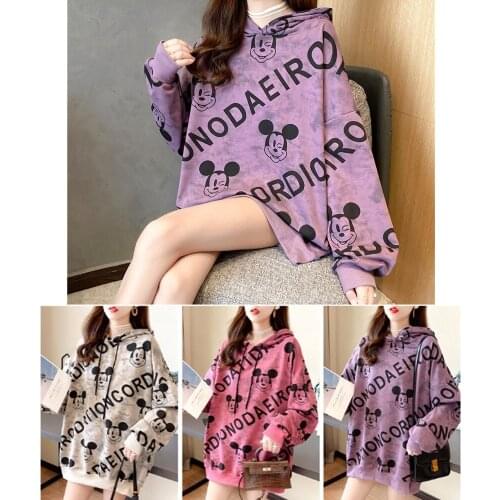 Disney Mickey Mouse Women Hoodies Mickey Mouse Korean Style New Fashion Sweatshirt Autumn Loose Lady Tops Clothes Hooded Hoodies