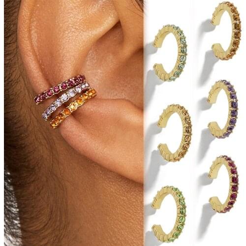 6Pcs Women CZ Rainbow Earrings Cubic Zirconia Ear Cuff Set Female Trendy Gold Huggie Clip on Earrings Earcuff Crystal Jewelry