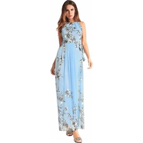 2019 spring and summer large size womens new chiffon dress beach holiday dress burst print dress