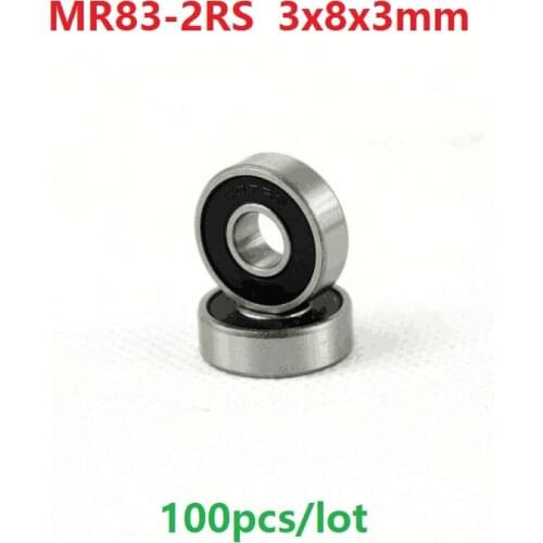 100pcs/lot MR83RS MR83-2RS MR83 RS 2RS 3x8x3 mm Rubber sealed bearing Miniature deep groove Ball Bearing 3*8*3mm